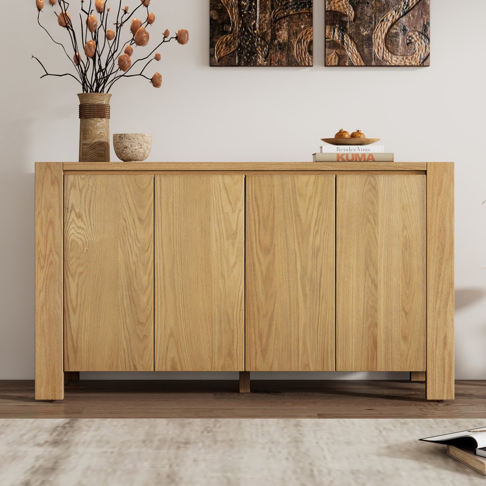 Natural Wood Buffet Table with Four Doors - 59-inch