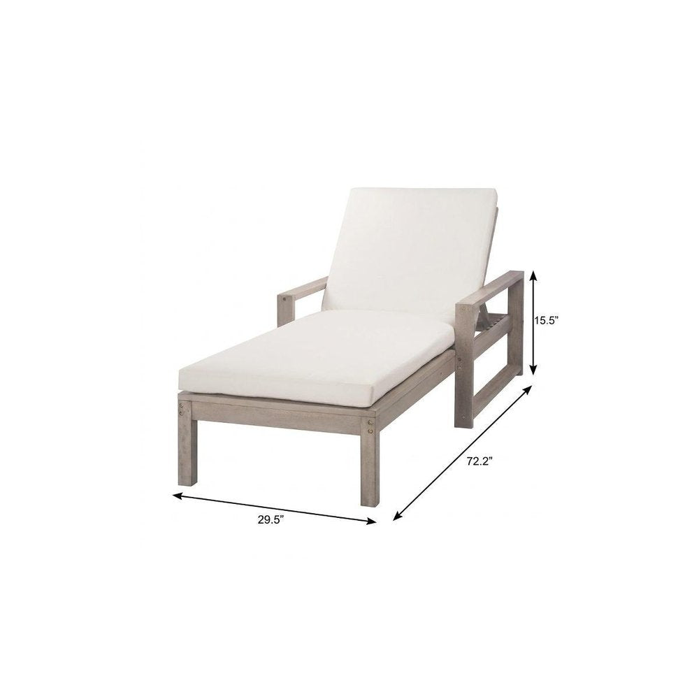 Gray Solid and Manufactured Wood Five Position Adjustable Outdoor Chaise Lounge with White Cushion