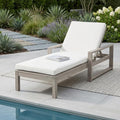 Gray Solid and Manufactured Wood Five Position Adjustable Outdoor Chaise Lounge with White Cushion