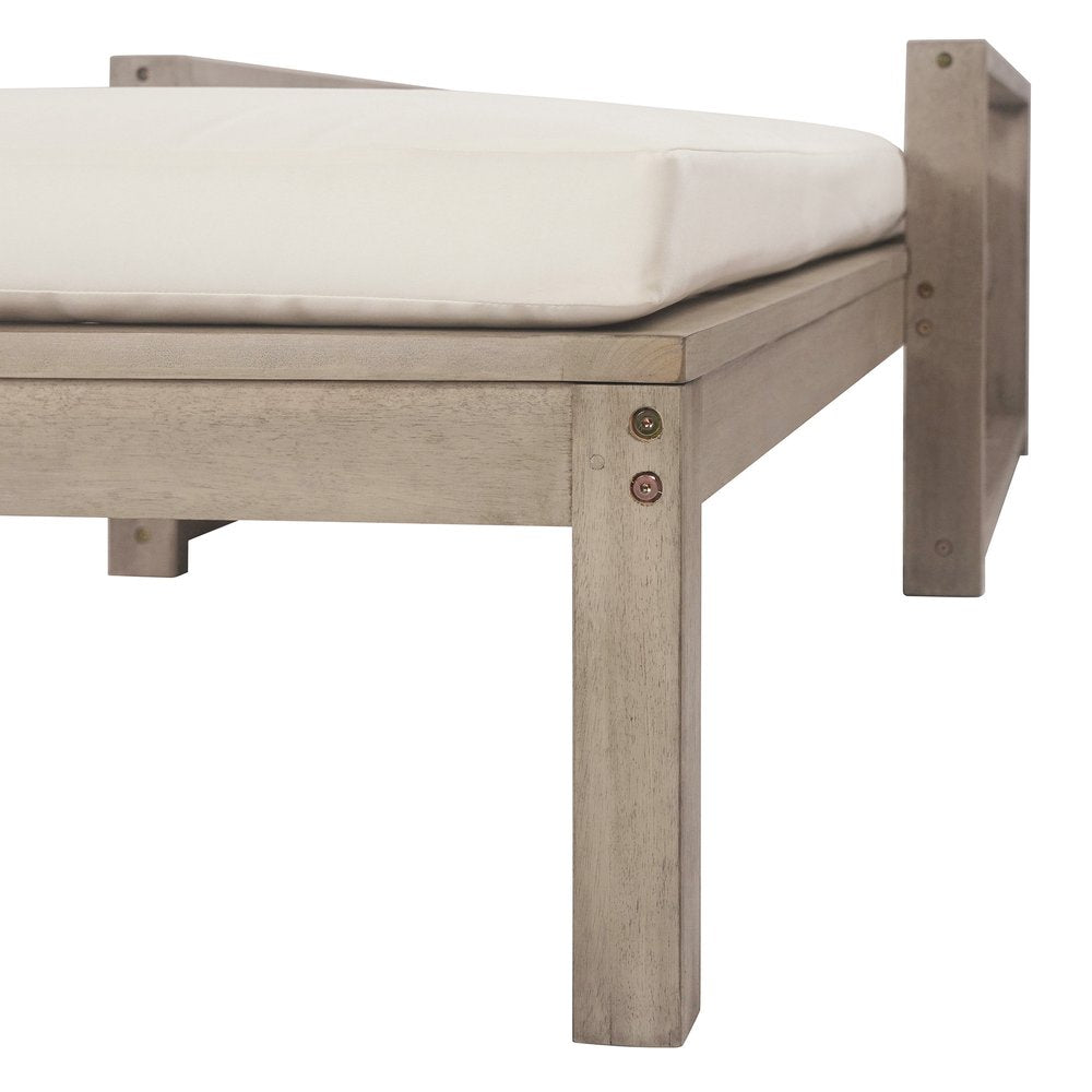 Gray Solid and Manufactured Wood Five Position Adjustable Outdoor Chaise Lounge with White Cushion