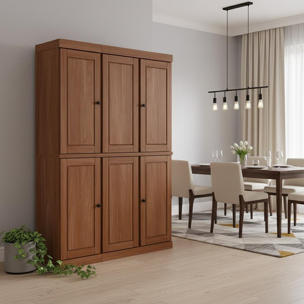 Coffee Solid Wood 8 Two Drawer Pantry or Storage Closet - 72-inch