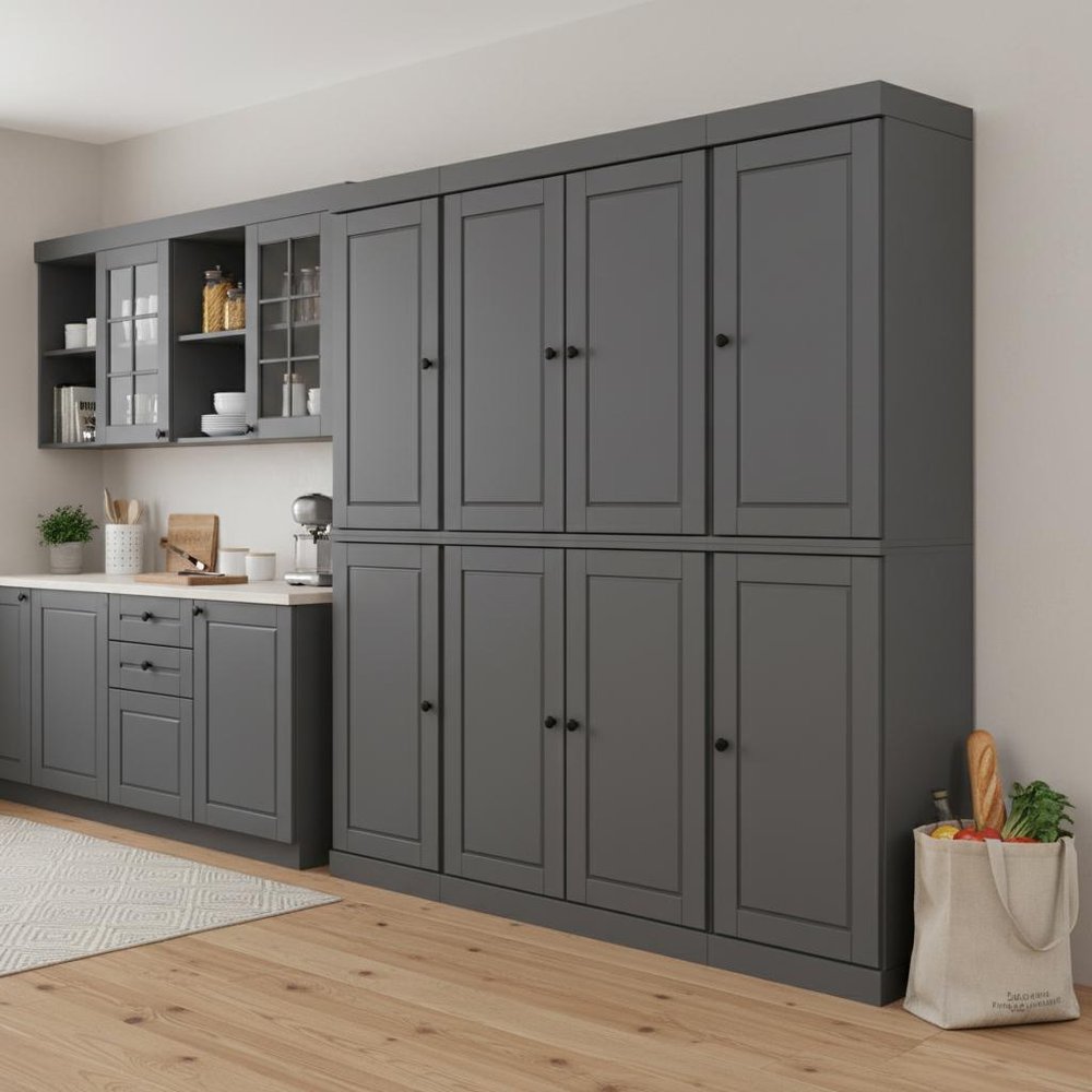 Gray Solid Wood 8 Two Drawer Pantry or Storage Closet - 72-inch