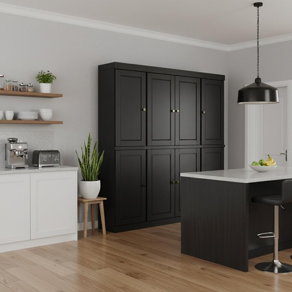 Black Solid Wood 8 Two Drawer Pantry or Storage Closet - 72-inch