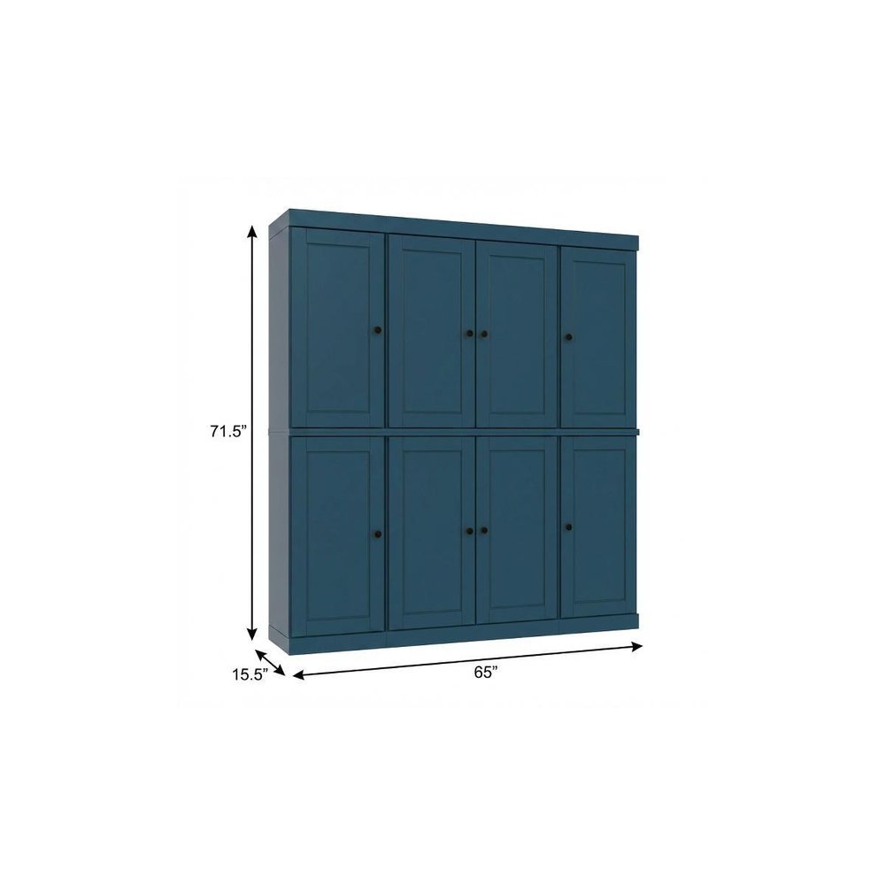 Teal Blue Solid Wood 8 Two Drawer Pantry or Storage Closet - 72-inch