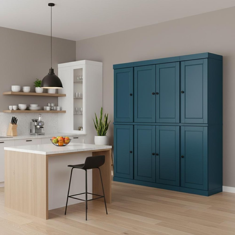 Teal Blue Solid Wood 8 Two Drawer Pantry or Storage Closet - 72-inch