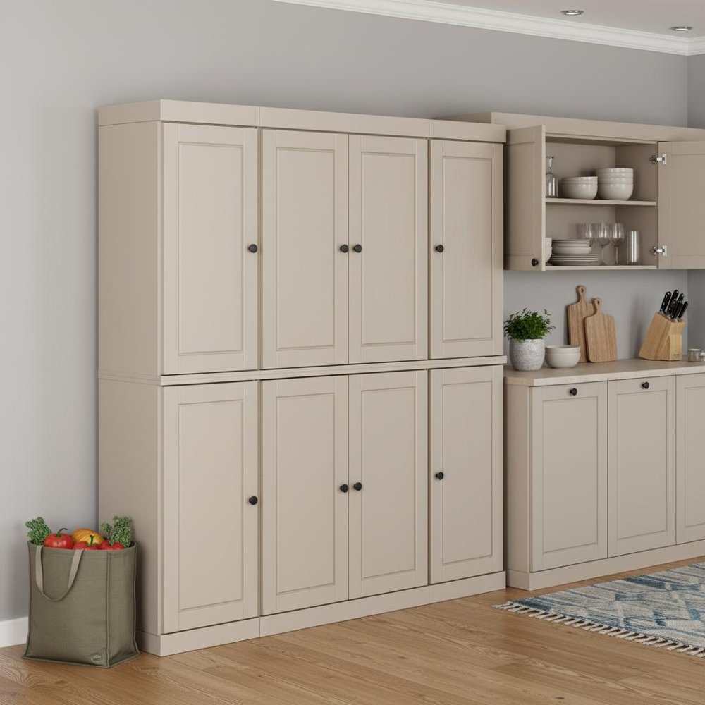 Beige Solid Wood 8 Two Drawer Pantry or Storage Closet - 72-inch