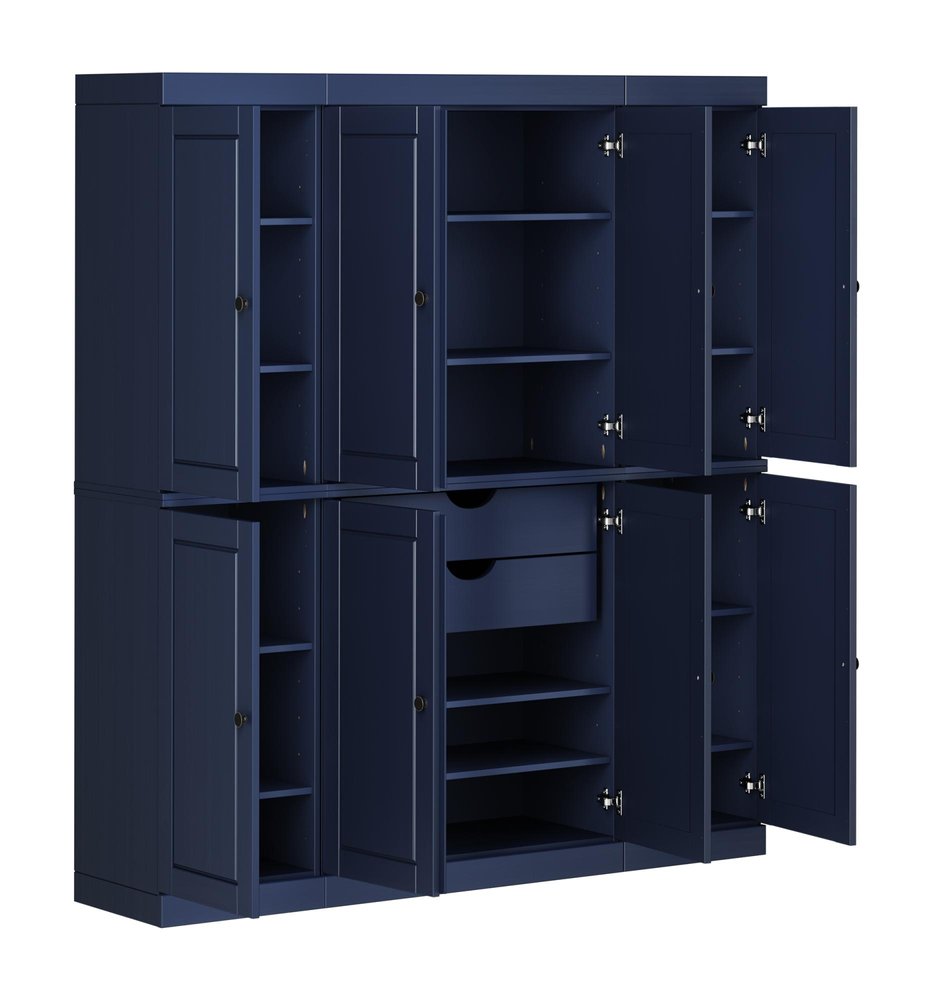 Navy Blue Solid Wood 8 Two Drawer Pantry or Storage Closet - 72-inch