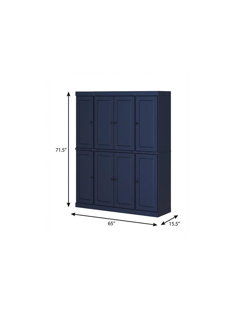Navy Blue Solid Wood 8 Two Drawer Pantry or Storage Closet - 72-inch