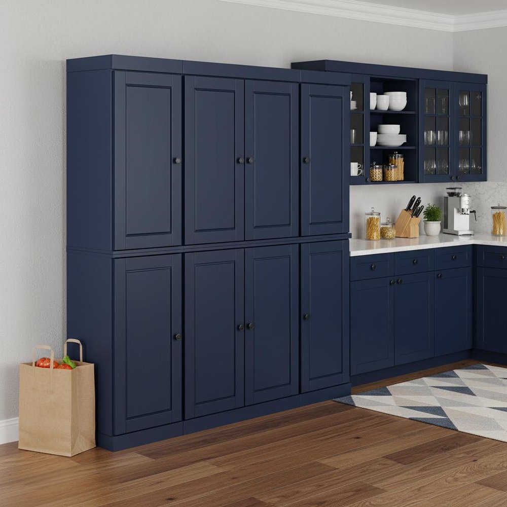 Navy Blue Solid Wood 8 Two Drawer Pantry or Storage Closet - 72-inch