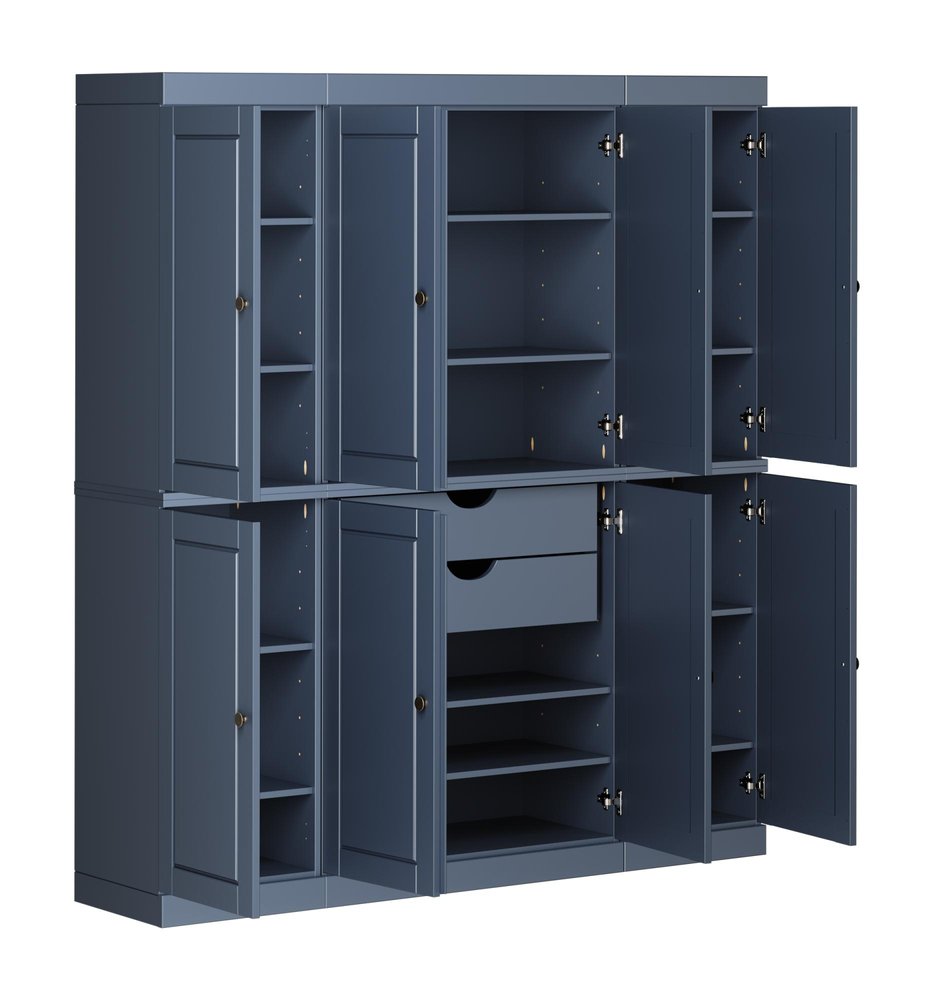French Blue Solid Wood 8 Two Drawer Pantry or Storage Closet - 72-inch