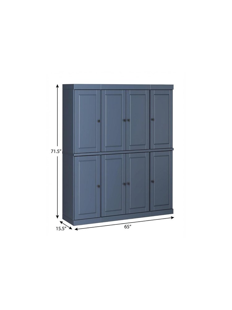 French Blue Solid Wood 8 Two Drawer Pantry or Storage Closet - 72-inch