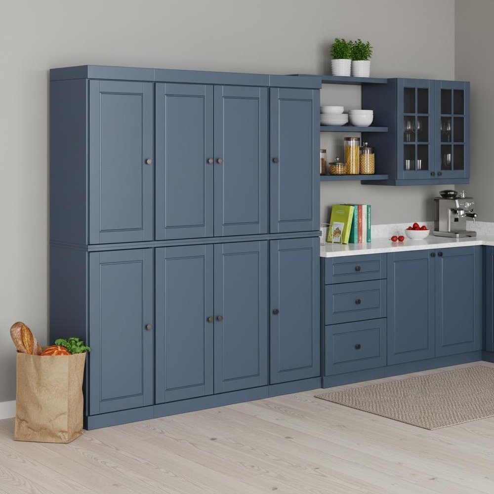 French Blue Solid Wood 8 Two Drawer Pantry or Storage Closet - 72-inch