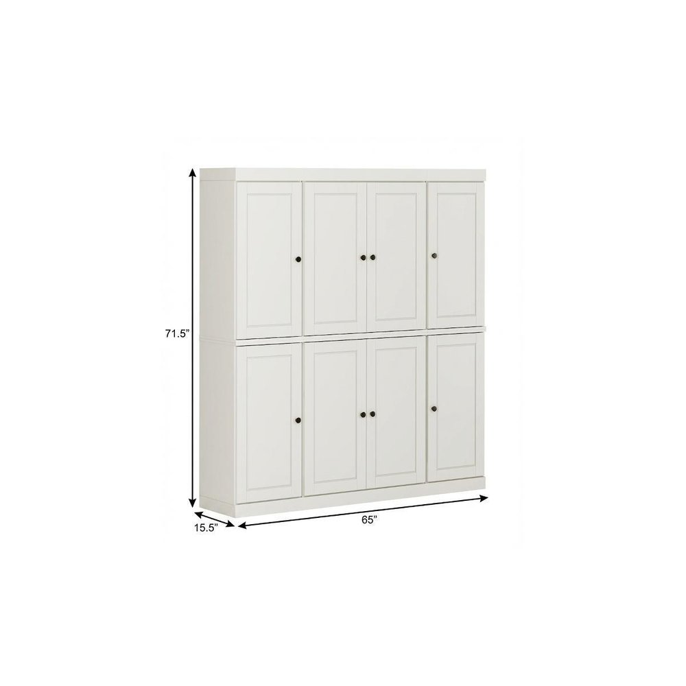 Off White Solid Wood 8 Two Drawer Pantry or Storage Closet - 72-inch