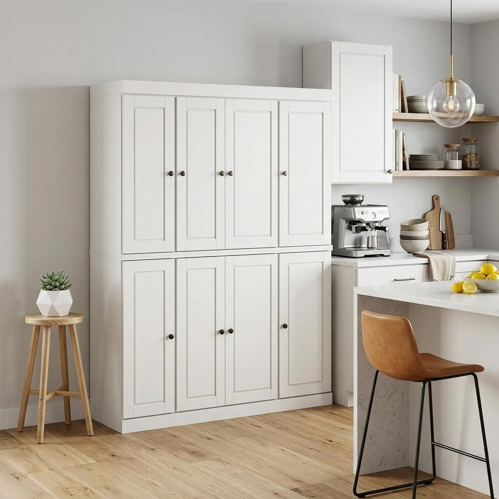 Off White Solid Wood 8 Two Drawer Pantry or Storage Closet - 72-inch