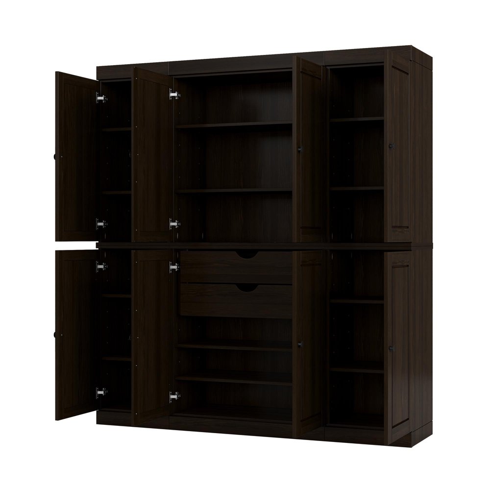 Espresso Solid Wood 8 Two Drawer Pantry or Storage Closet - 72-inch