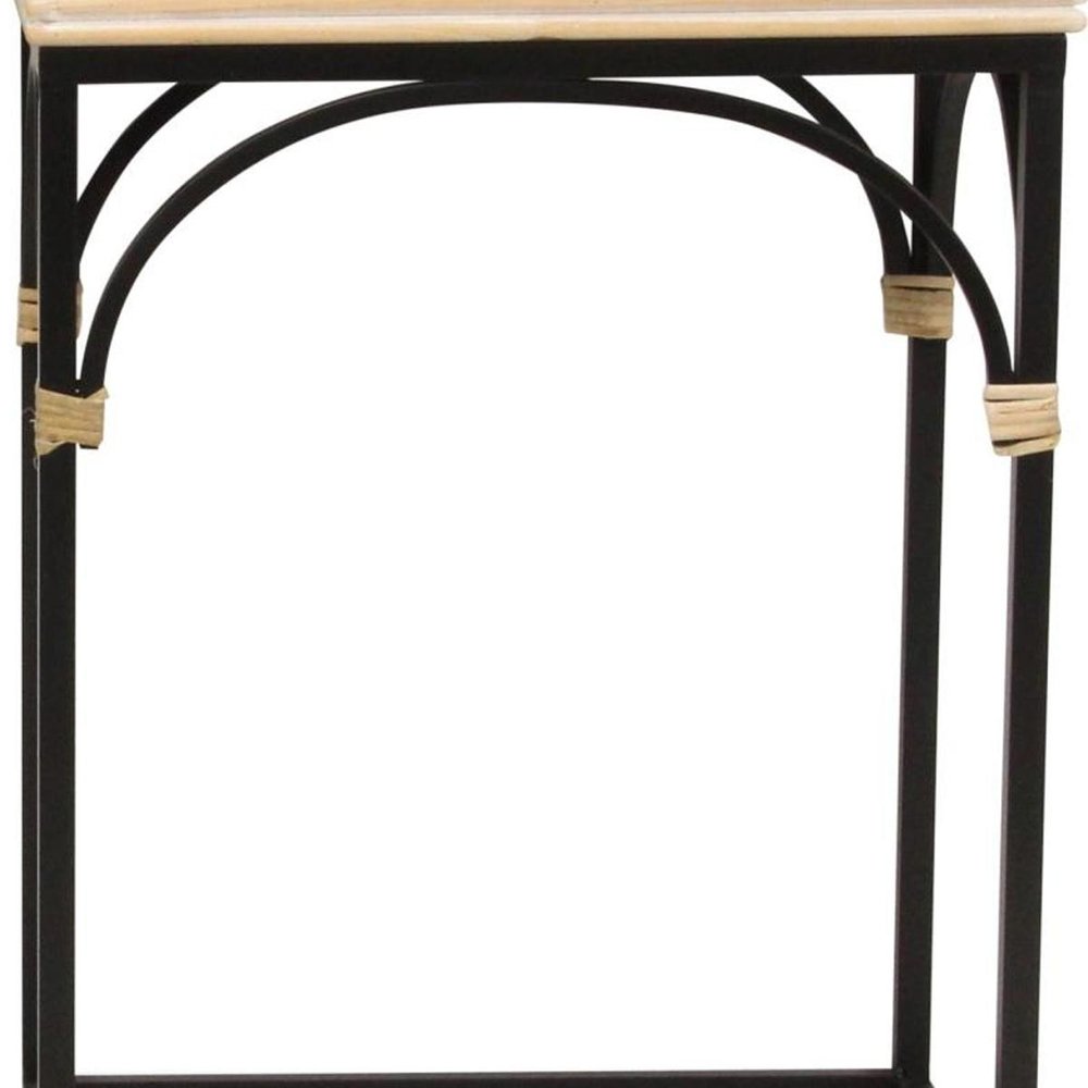 Set of Two Light Brown and Black Distressed Solid Wood and Steel Frame Nested Tables