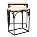 Set of Two Light Brown and Black Distressed Solid Wood and Steel Frame Nested Tables