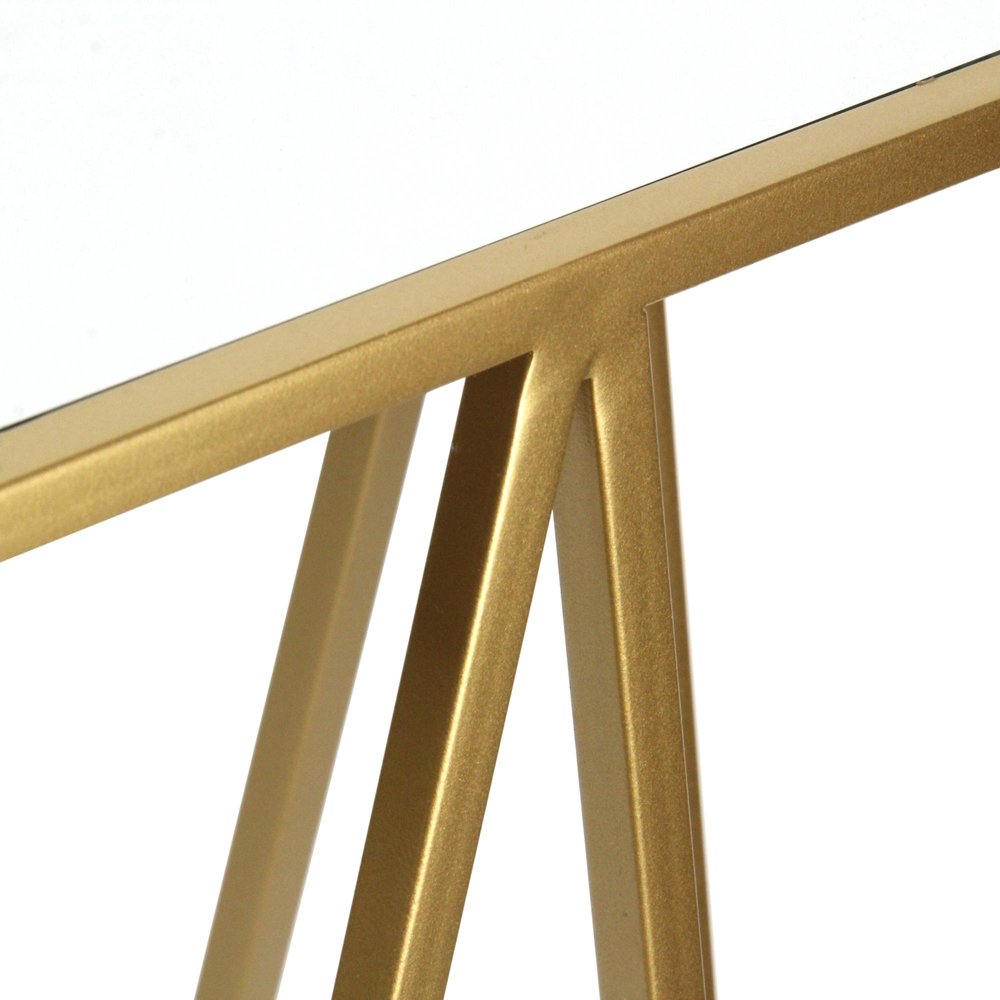 Set of Two Silver and Gold Mirrored Glass and Steel Square Frame Nested Tables