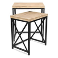 Set of Two Light Brown and Black Distressed Solid Wood and Steel Nested Tables