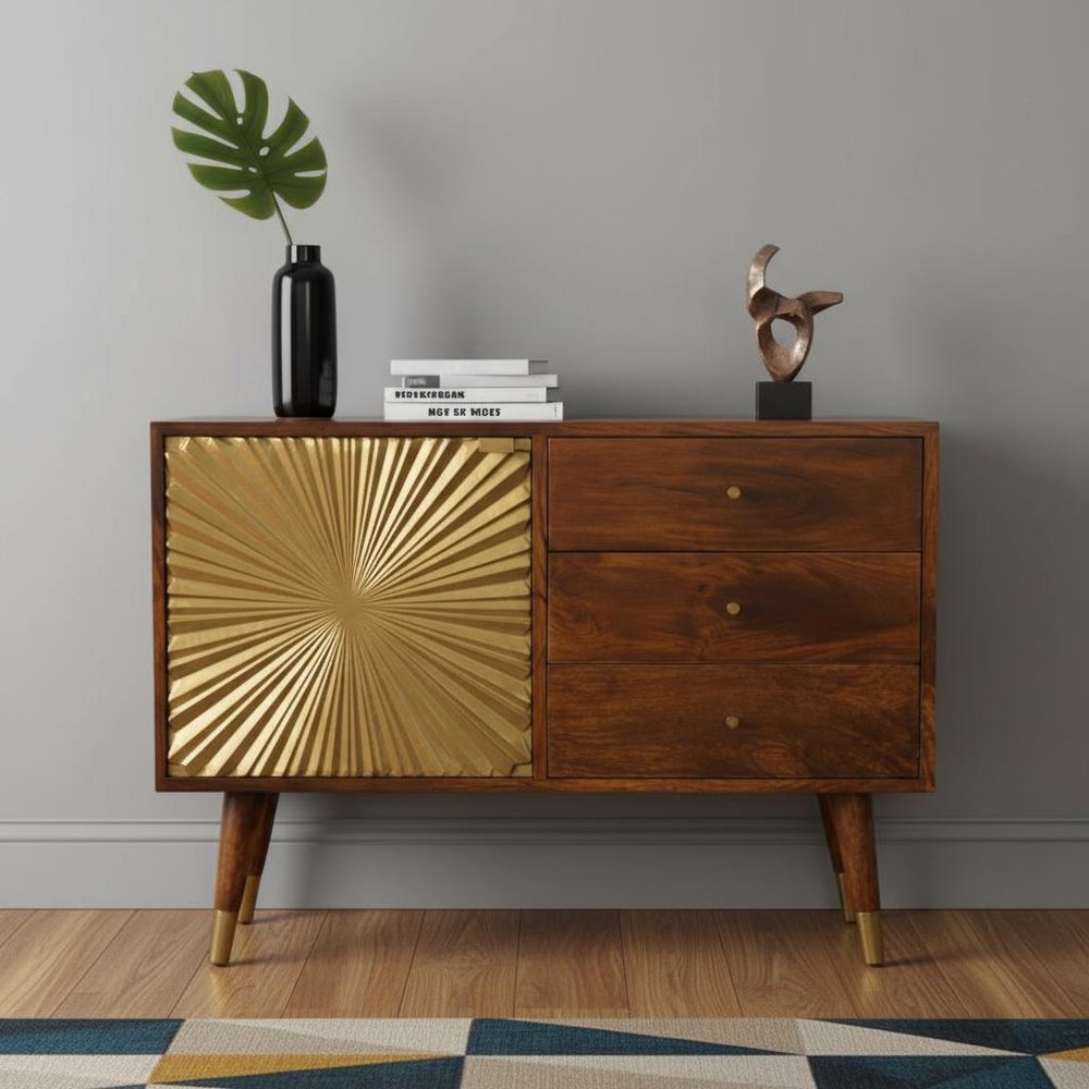 Brown Solid Wood Four Drawer Sideboard - 33-inch