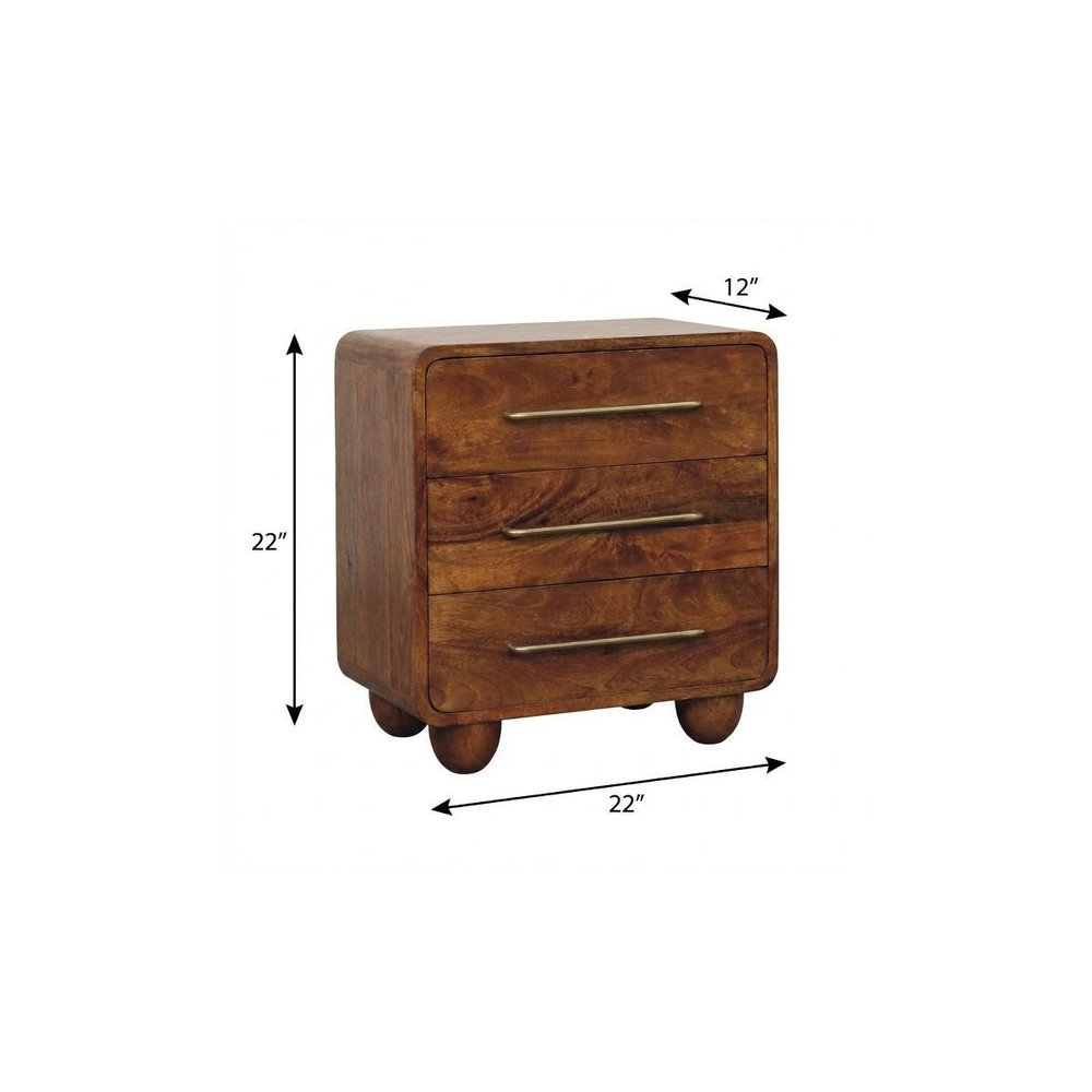 Brown Solid Wood Three Drawer Sideboard - 22-inch