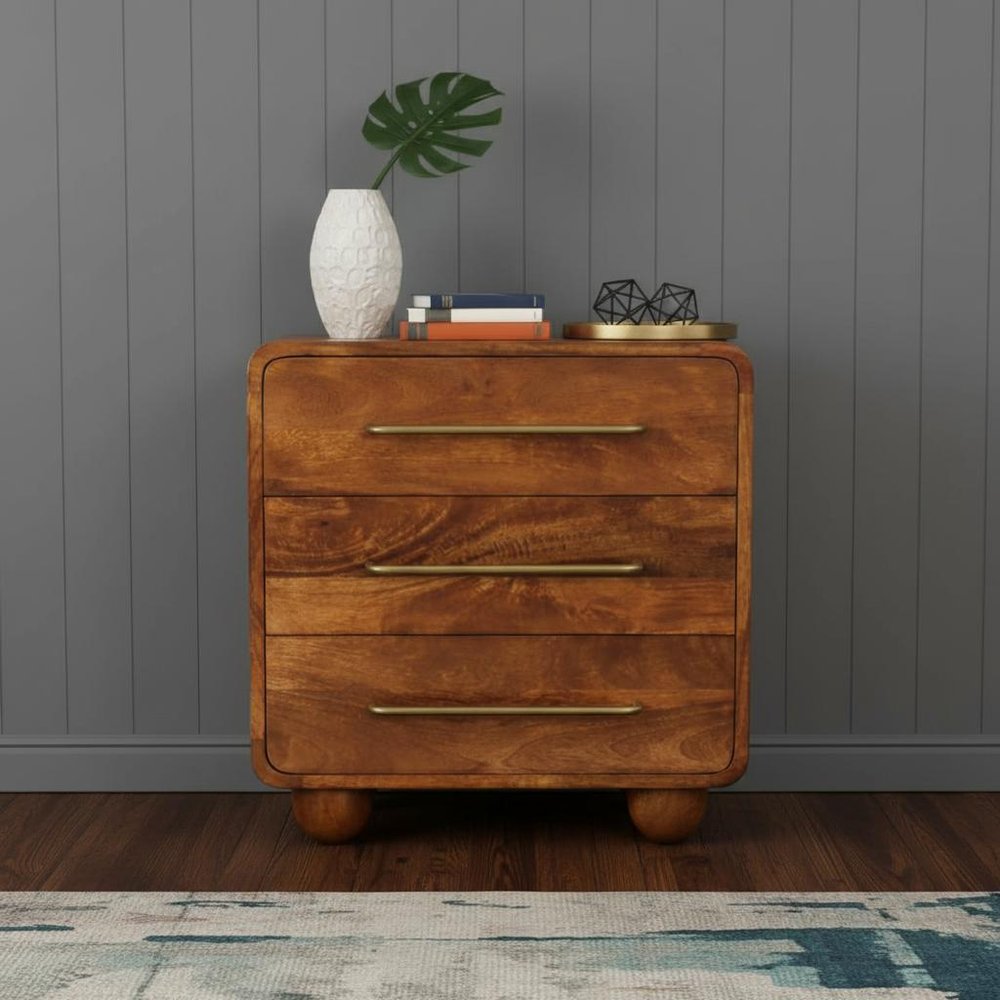 Brown Solid Wood Three Drawer Sideboard - 22-inch
