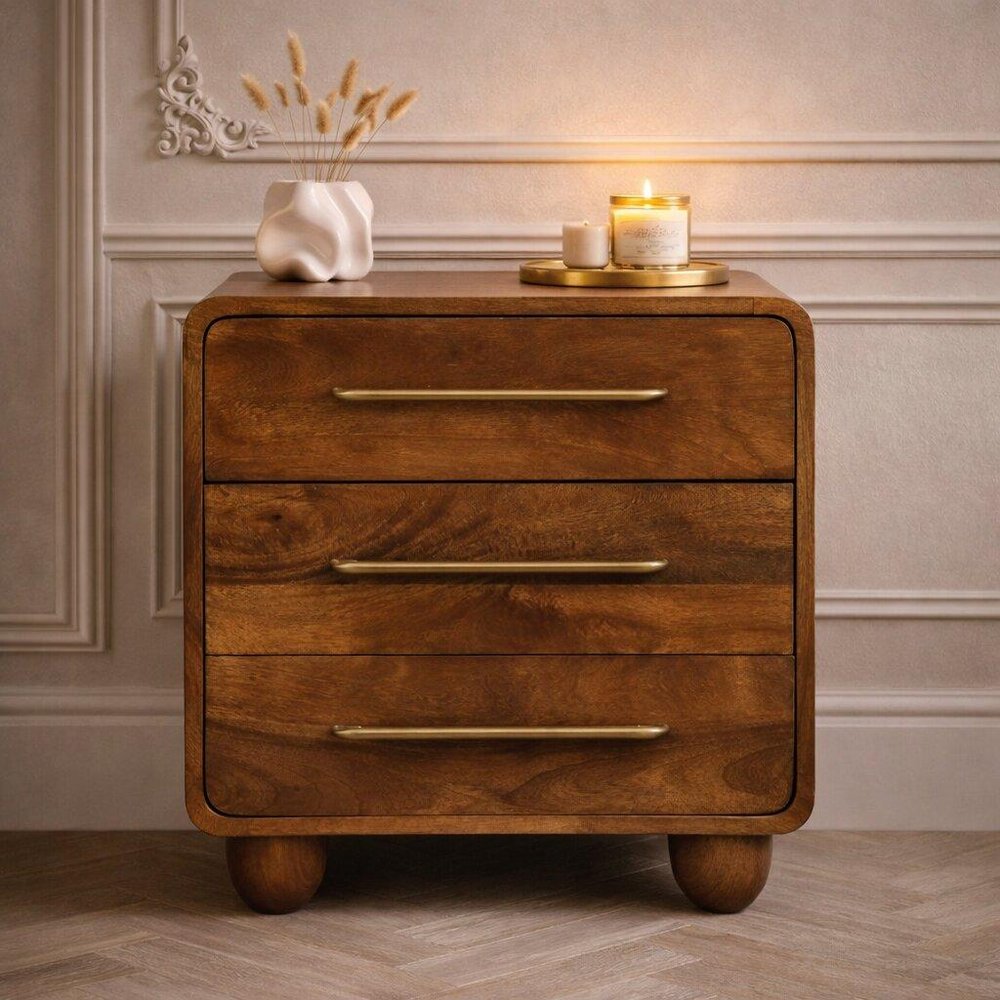 Brown Solid Wood Three Drawer Sideboard - 22-inch