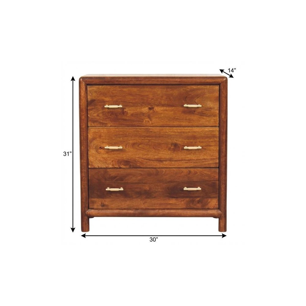 Brown Solid Wood Three Drawer Sideboard - 30-inch