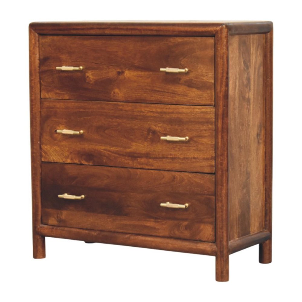 Brown Solid Wood Three Drawer Sideboard - 30-inch