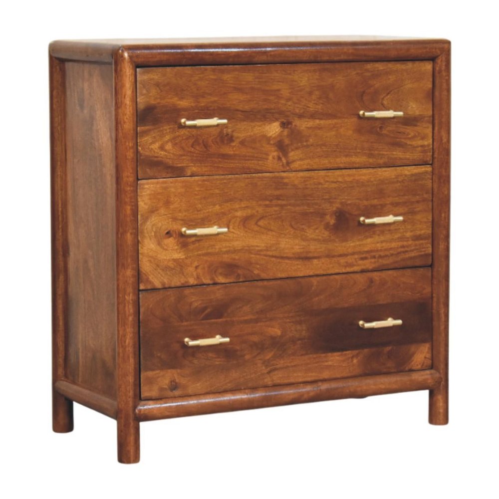 Brown Solid Wood Three Drawer Sideboard - 30-inch