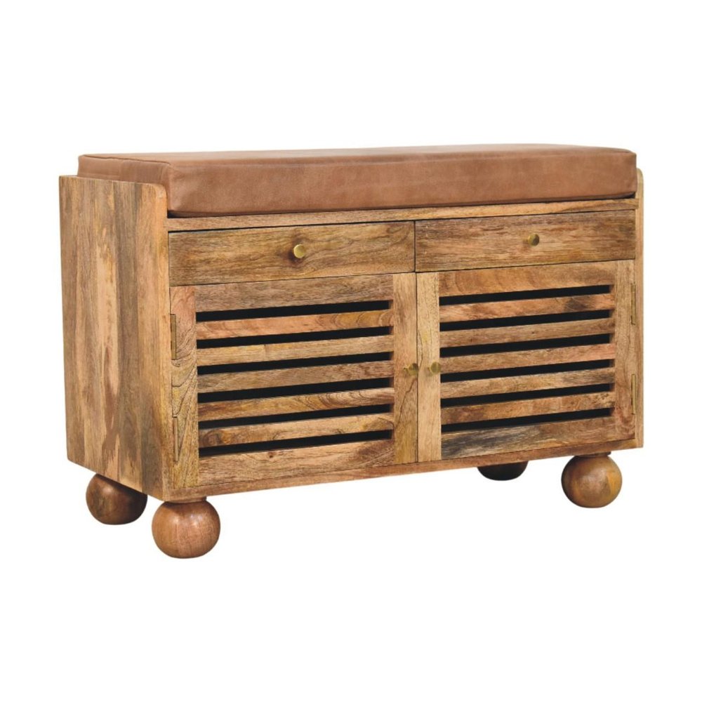 Brown Solid Wood Round Accent Cabinet with Single Door and Two Drawers - 33-inch