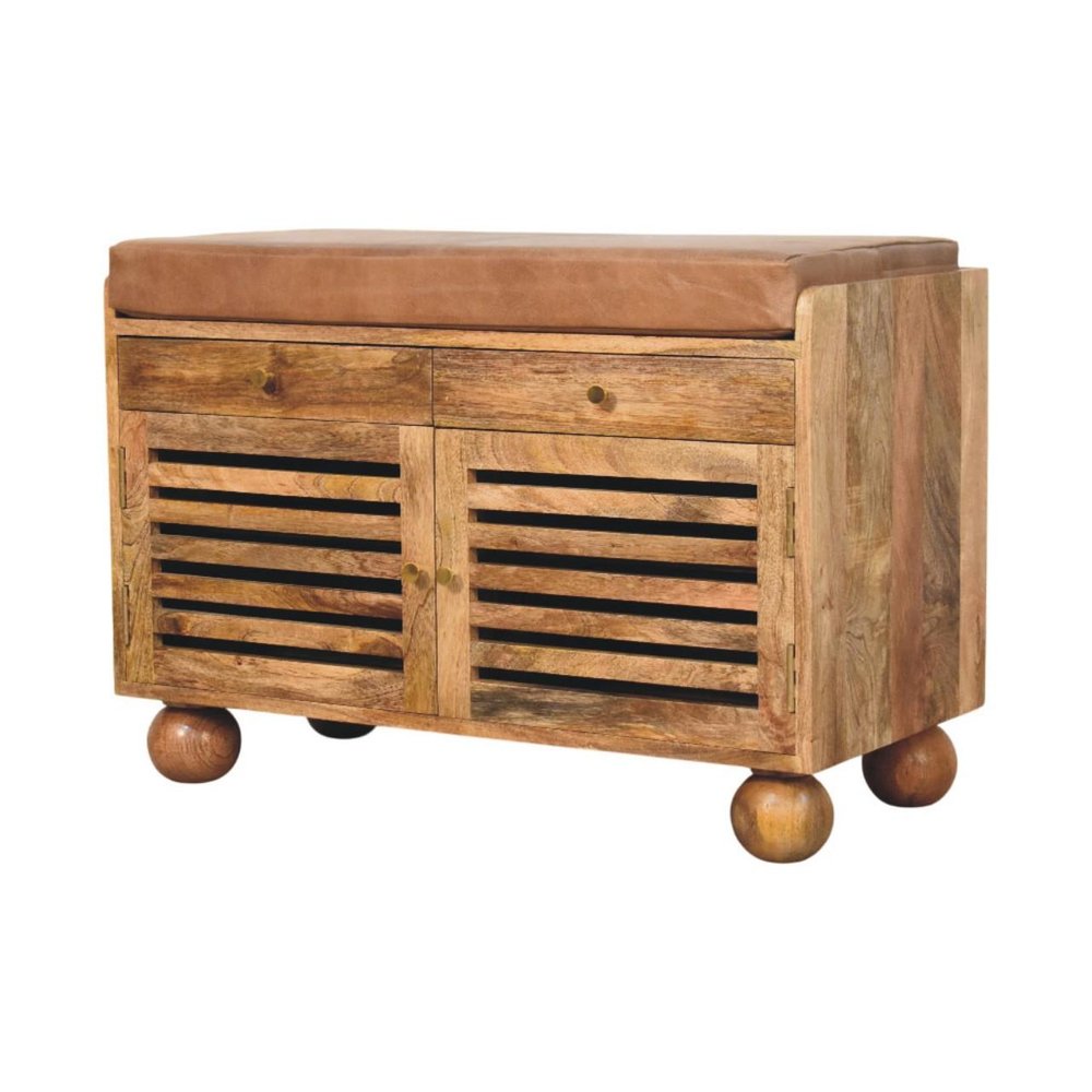 Brown Solid Wood Round Accent Cabinet with Single Door and Two Drawers - 33-inch