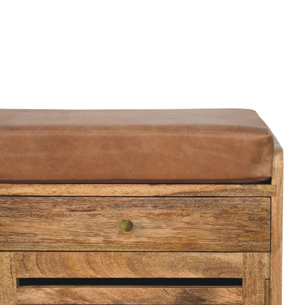 Brown Solid Wood Round Accent Cabinet with Single Door and Two Drawers - 33-inch
