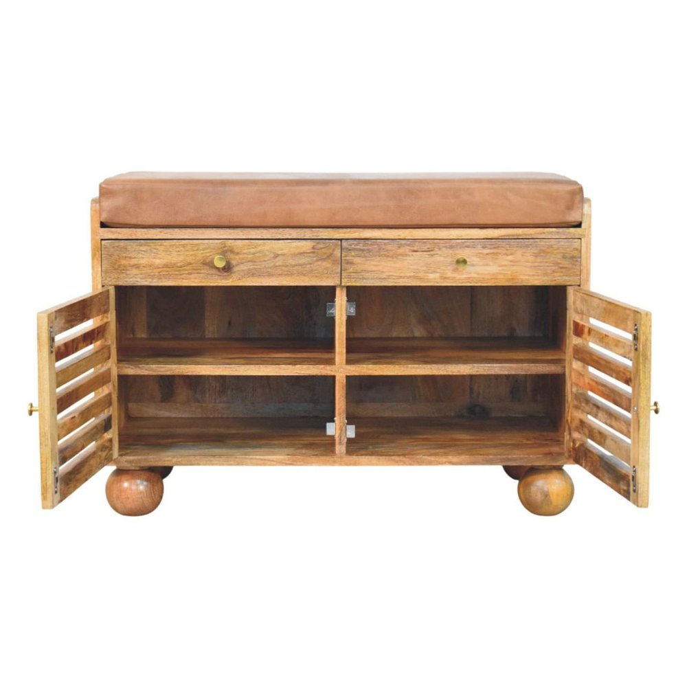 Brown Solid Wood Round Accent Cabinet with Single Door and Two Drawers - 33-inch