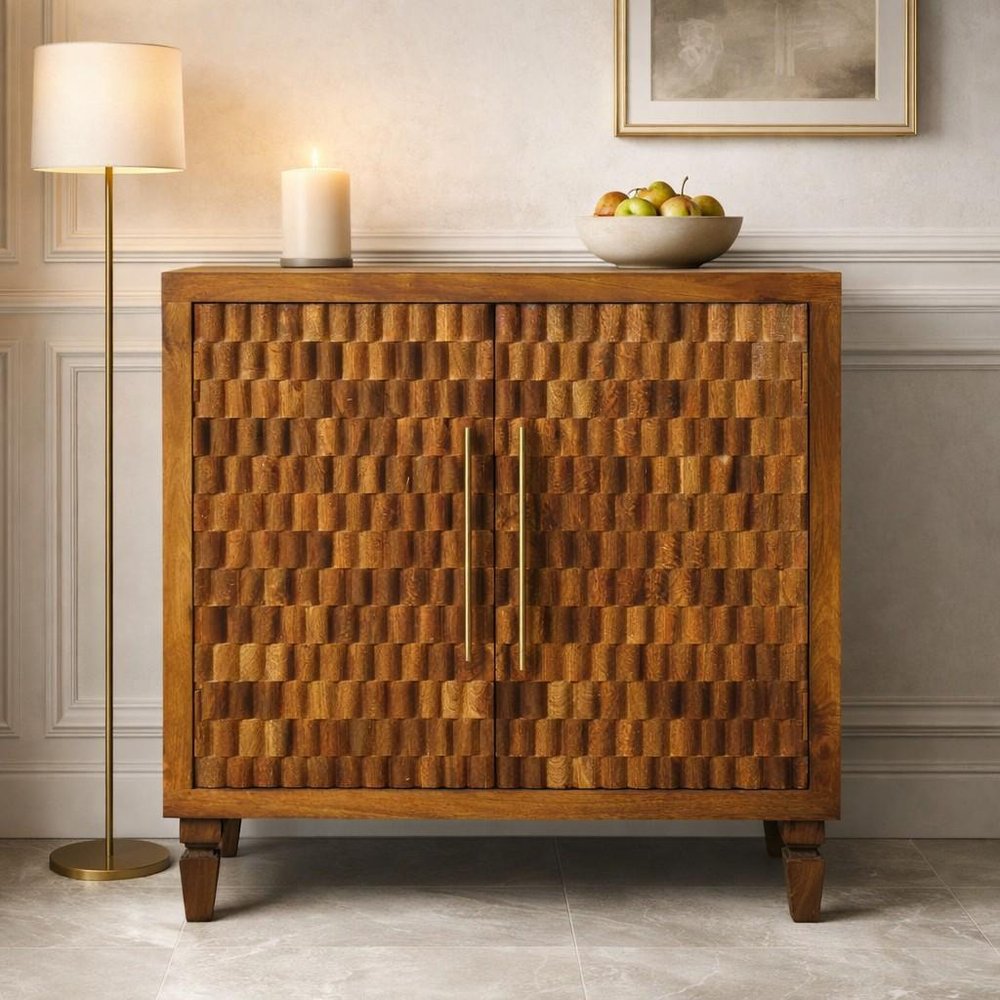 Brown Solid Wood Round Accent Cabinet with Single Door - 33-inch