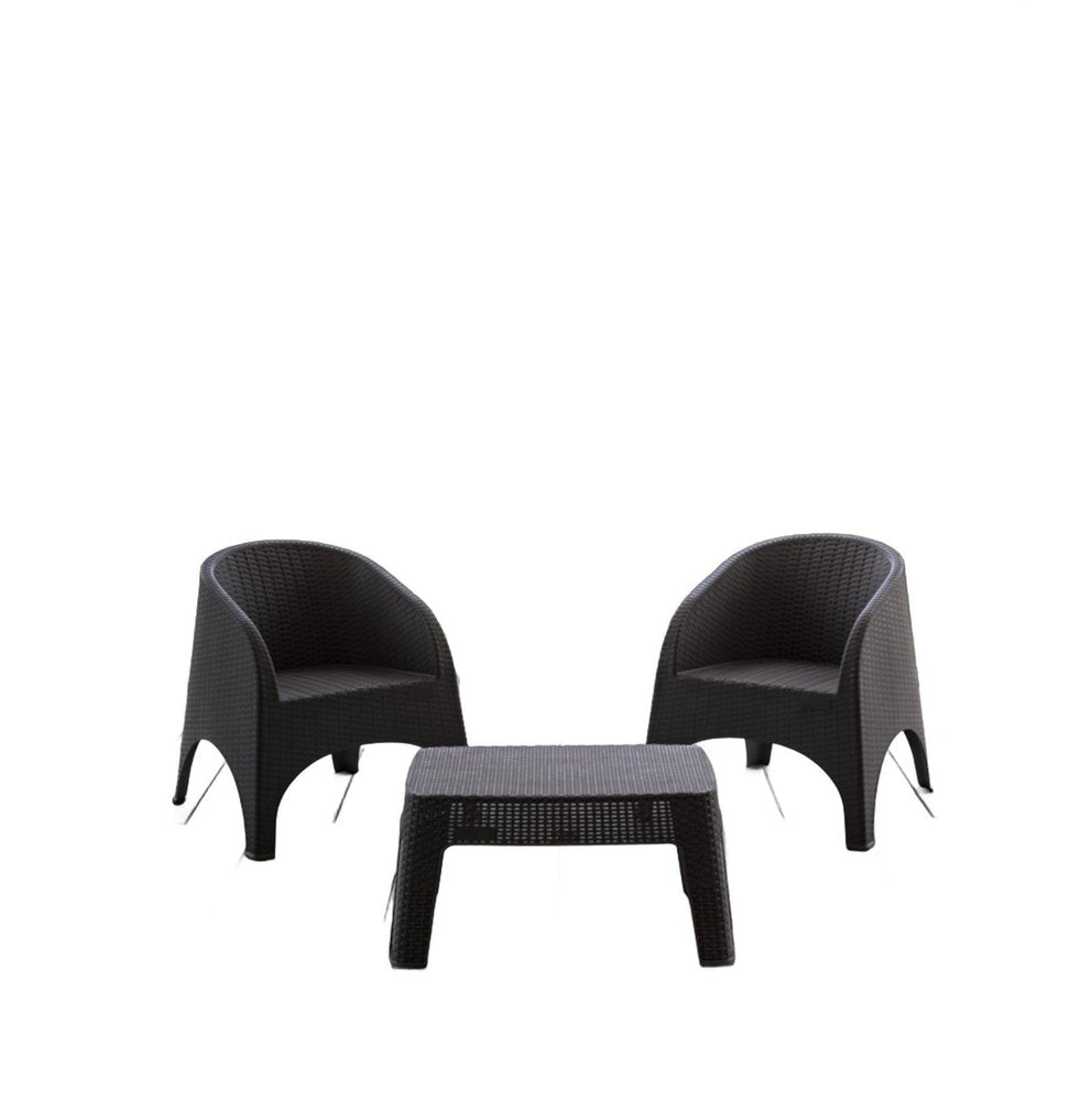 Three Piece Espresso Plastic Two Person Seating Group with Table