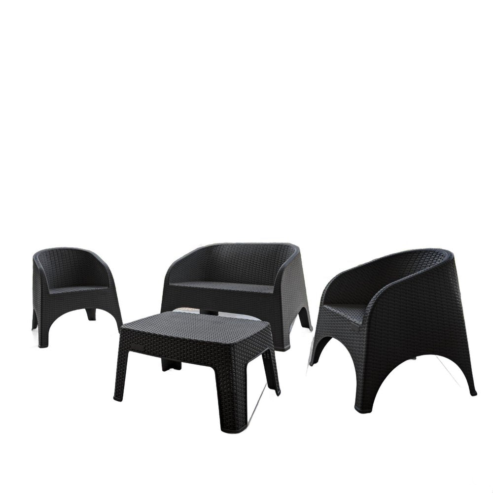 Four Piece Espresso Plastic Outdoor Patio Set with Table