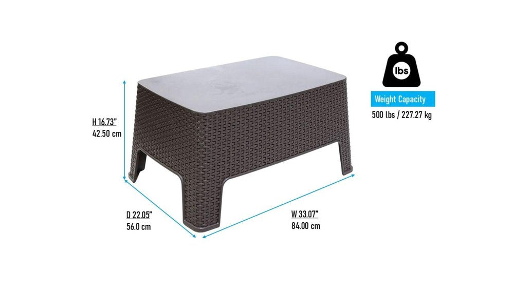 Four Piece Espresso and Beige Plastic Upholstered Cushions Outdoor Patio Set with Table