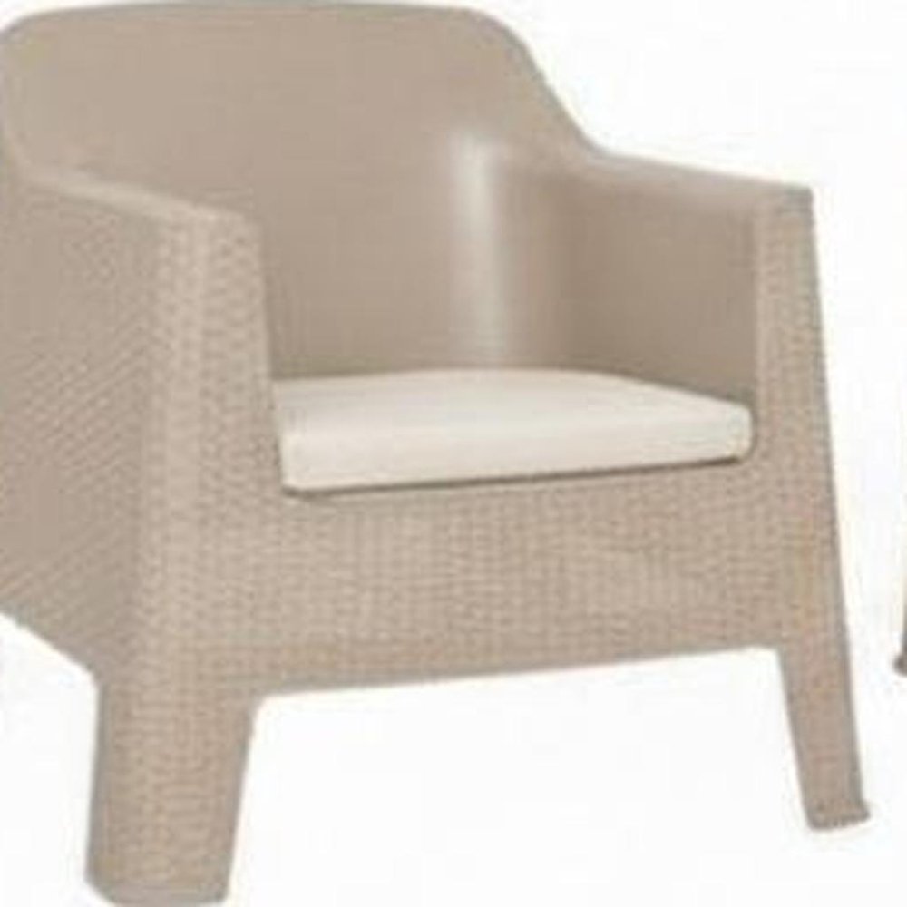 Four Piece Taupe and Beige Plastic Upholstered Cushions Outdoor Patio Set with Table