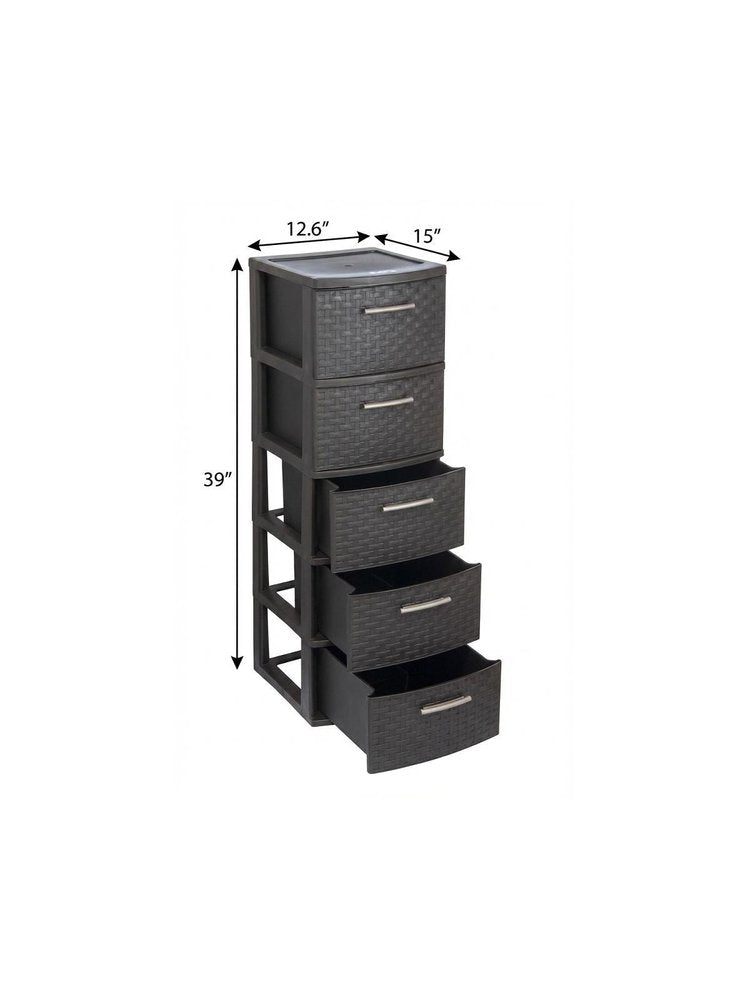 Espresso Plastic Square Accent Cabinet with Five Drawers - 13-inch