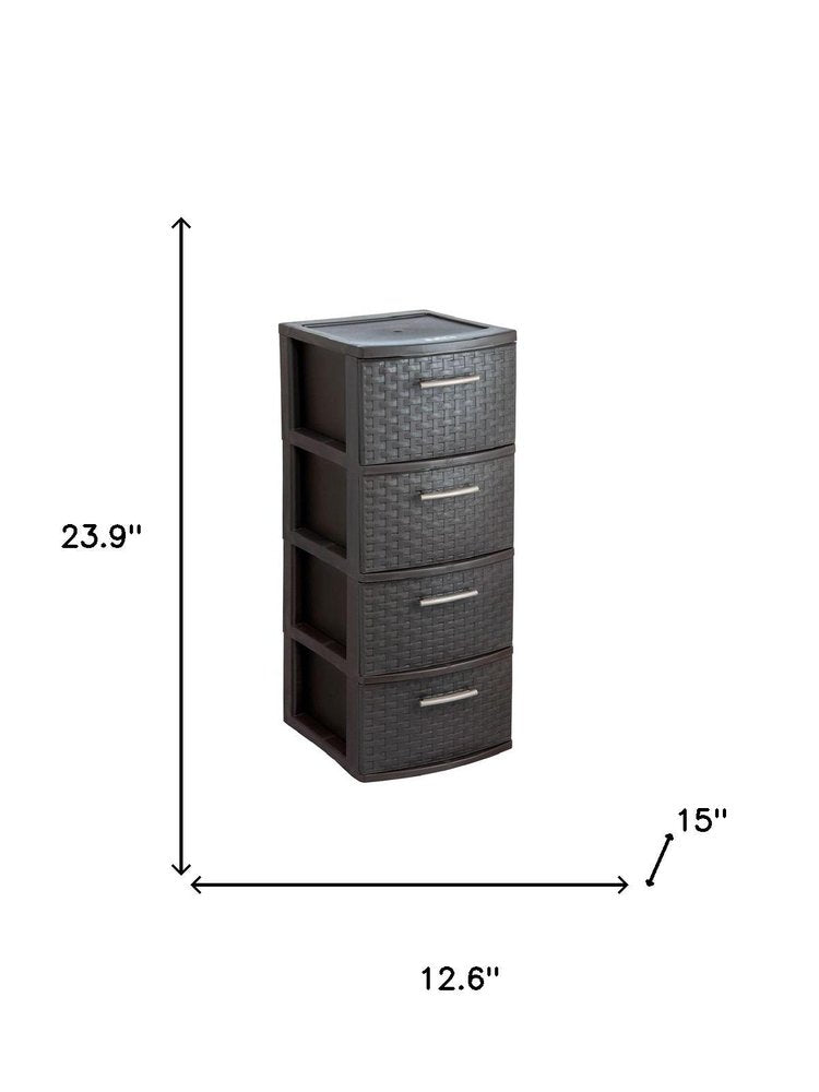 Espresso Plastic Square Accent Cabinet with Four Drawers - 13-inch