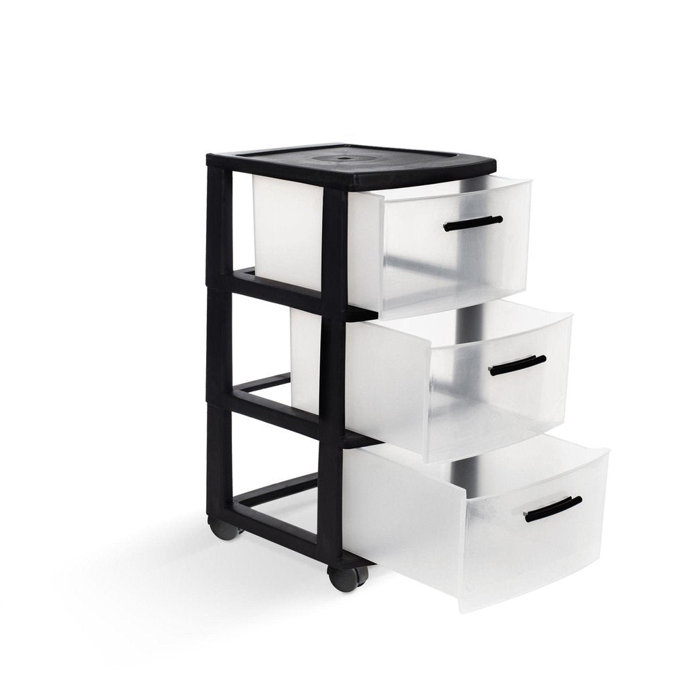 Black Plastic Square Accent Cabinet with Three Drawers - 13-inch