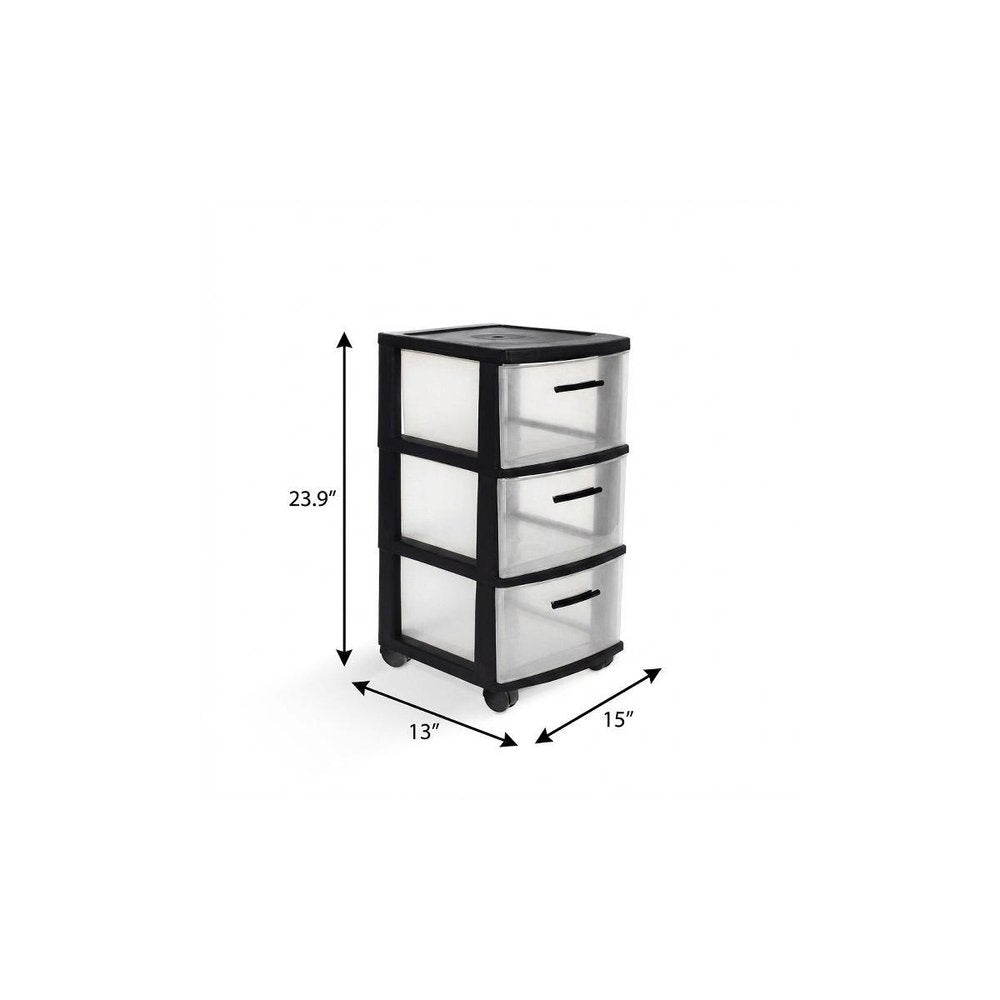 Black Plastic Square Accent Cabinet with Three Drawers - 13-inch