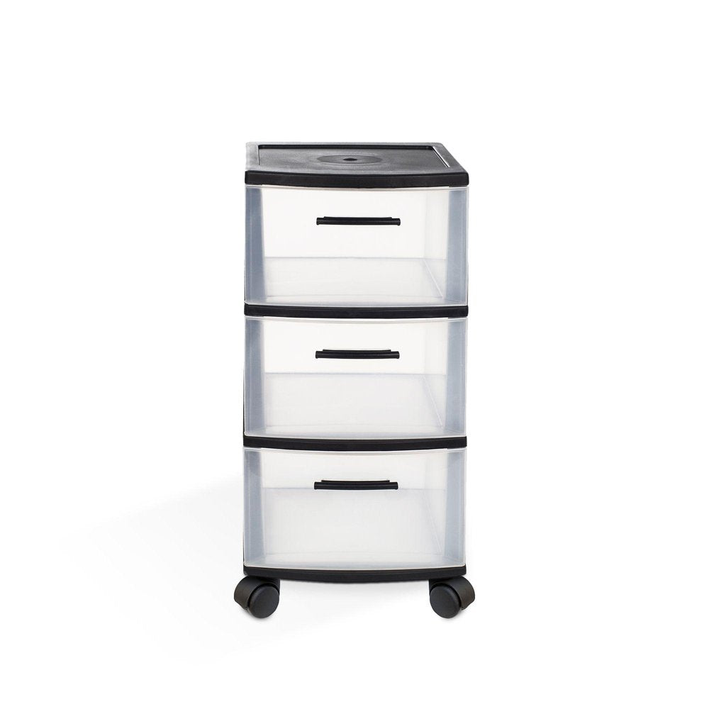 Black Plastic Square Accent Cabinet with Three Drawers - 13-inch
