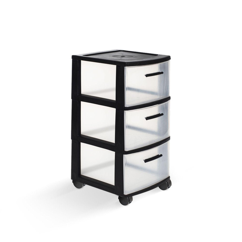 Black Plastic Square Accent Cabinet with Three Drawers - 13-inch