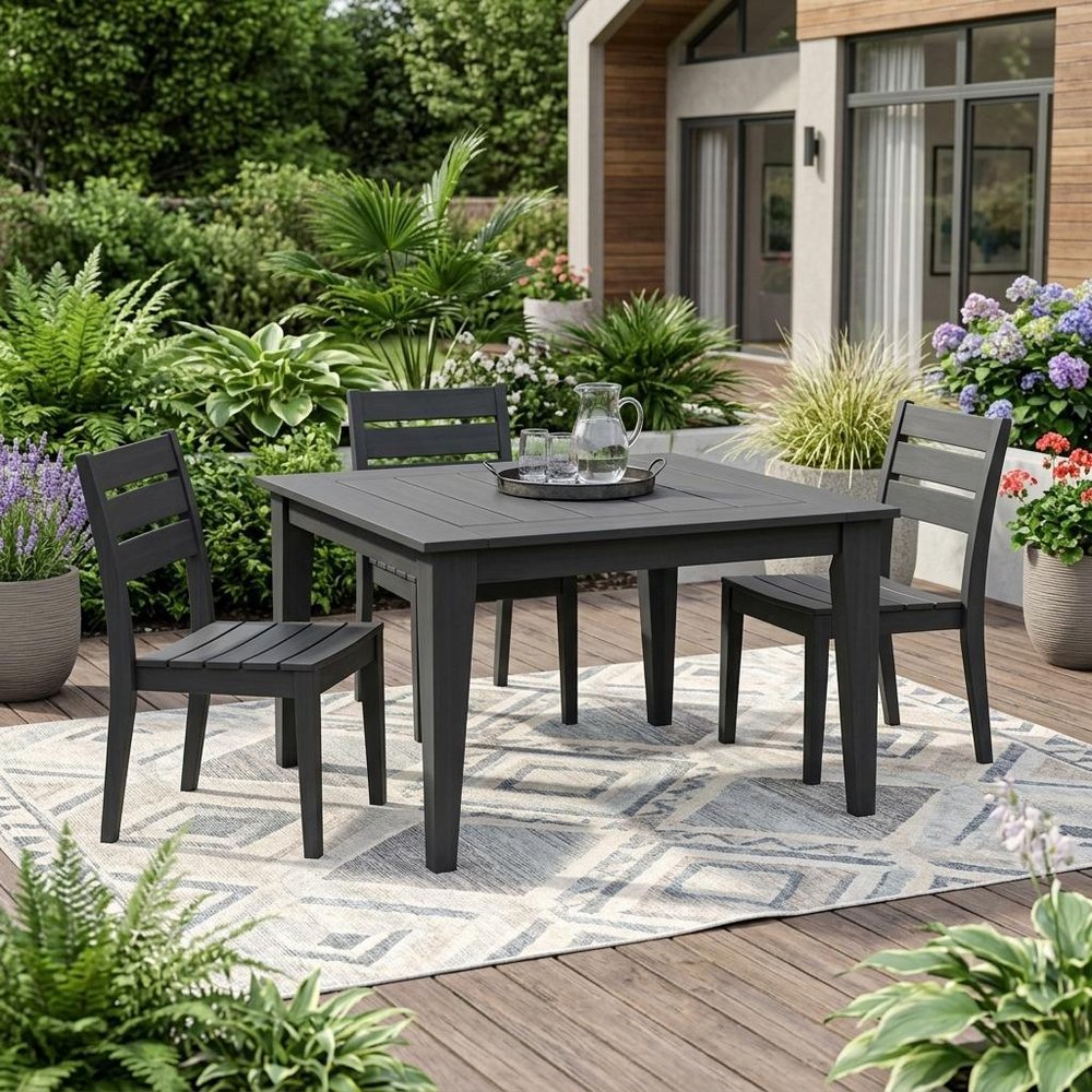 Black Heavy Duty Plastic Square Outdoor Dining Table - 39-inch