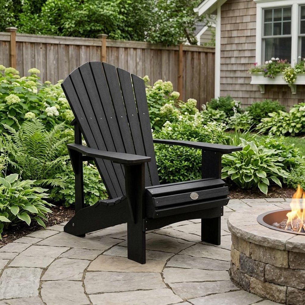 Black Heavy Duty Plastic Outdoor Adirondack Chair - 24-inch