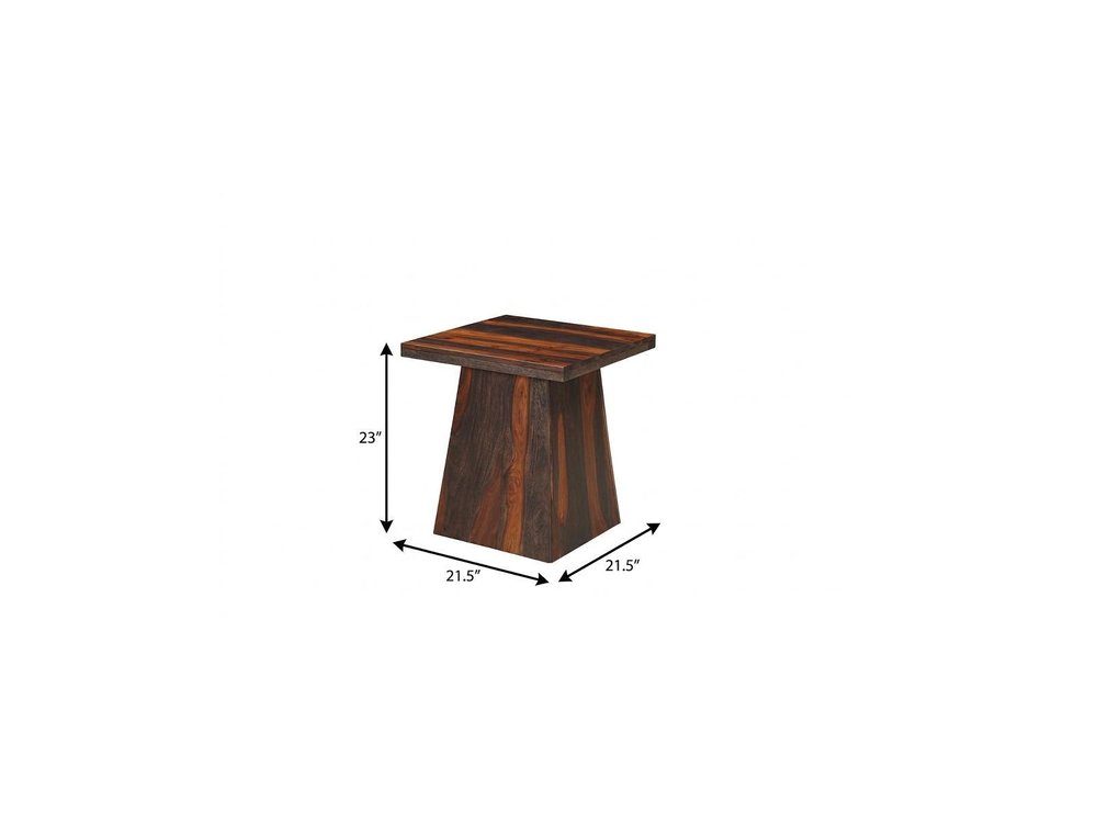Dark Brown Solid Wood Square Pedestal End Table - 23-inch