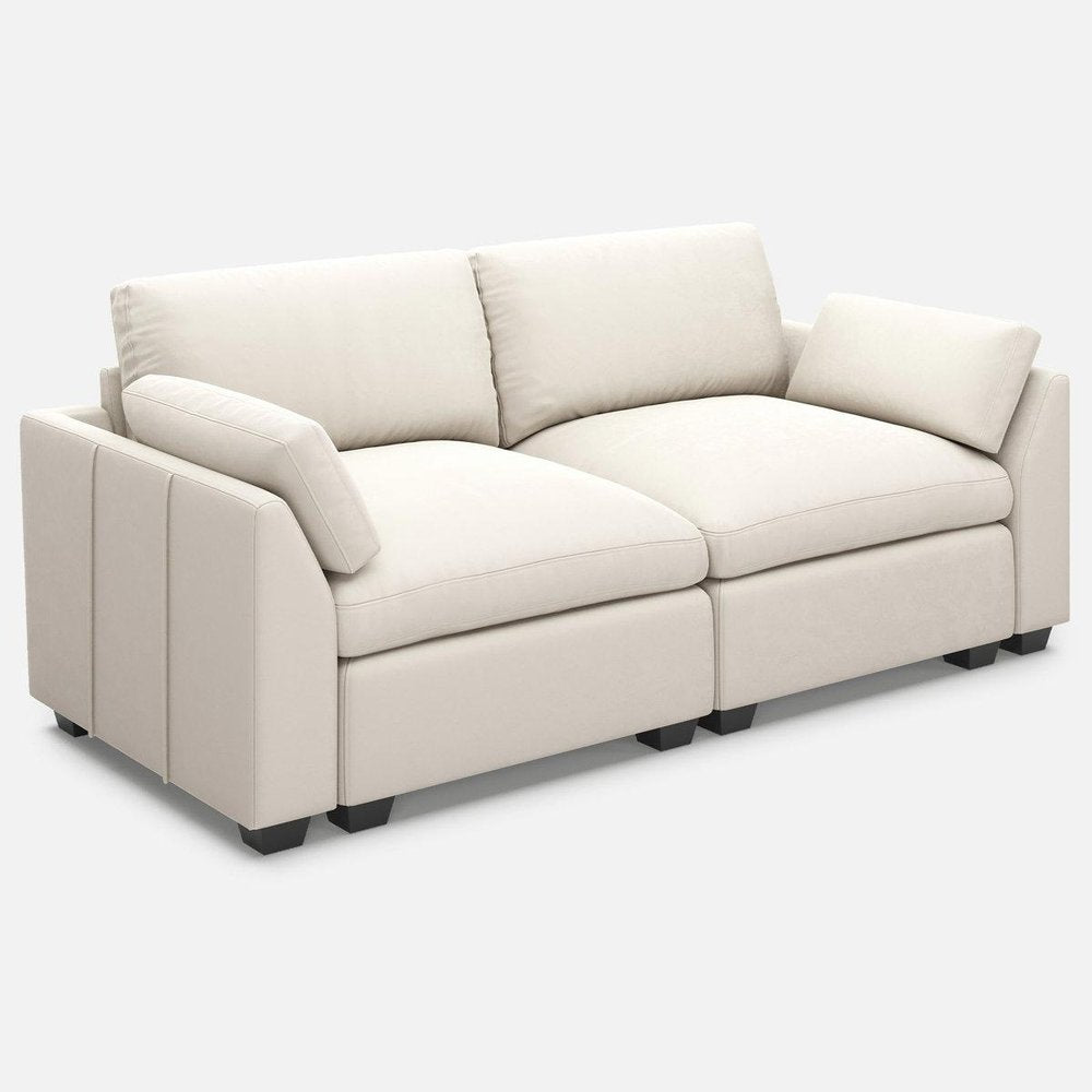 Beige and Black Velvet Modular Loveseat - 75-inch