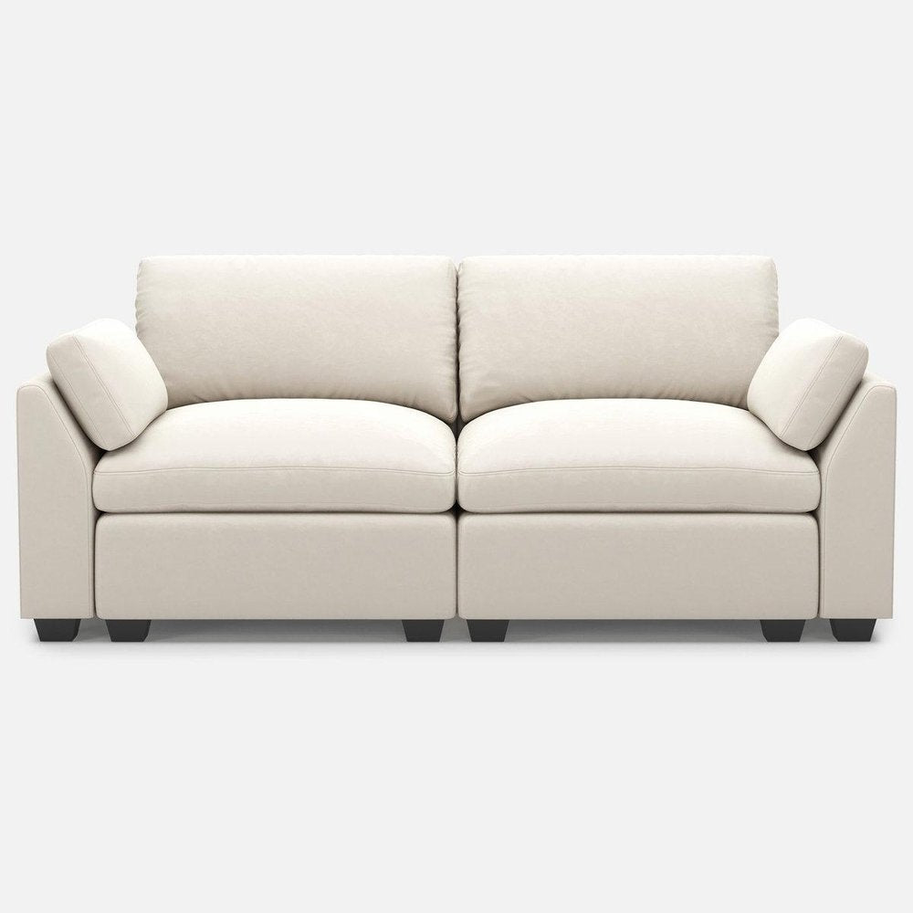 Beige and Black Velvet Modular Loveseat - 75-inch